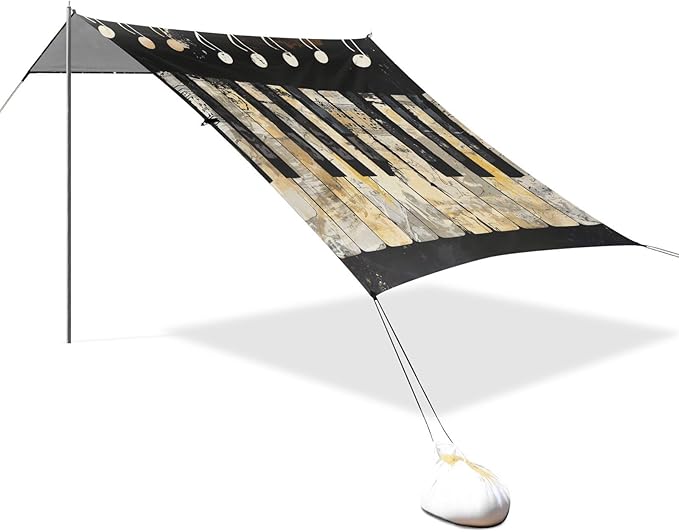 ALAZA Grunge Musical Piano Keyboard Black Beach Tent Sun Shelter Portable Canopy Sunshade for Outdoor Camping Picnics Backyard Fun 10x9 ft