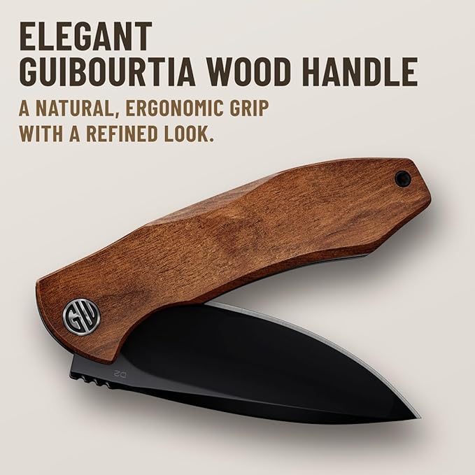 High-End Folding Pocket Knife – D2 Steel Blade Guibourtia Wood Handle &amp Smooth Ball Bearing Pivot – Elegant Gift-Ready EDC Knife with Deep Carry Clip Legal in All States - Gifts for Men 6700 NEW