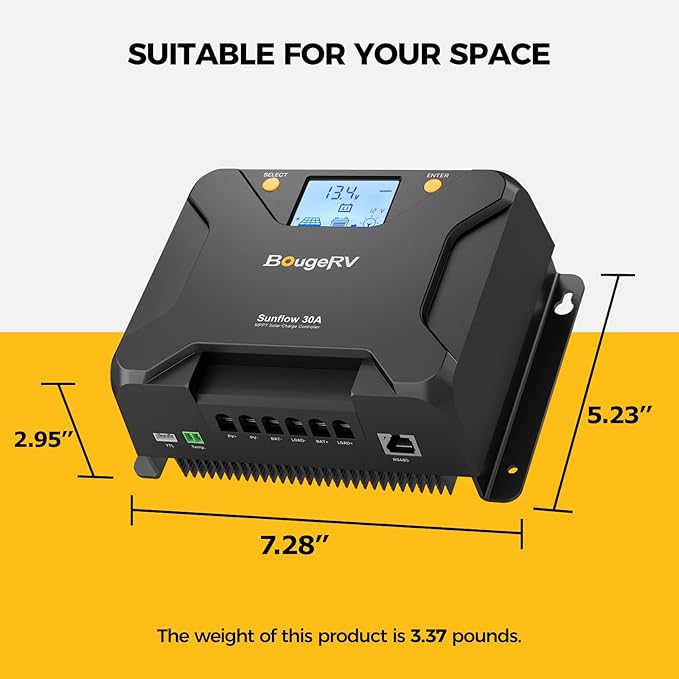 BougeRV MPPT Solar Charge Controller 30A w/ Low-Temp Cut-Off APP Control Backlit LCD 30 Amp Solar Panel Regulator 12V/24V for LiFePO4 SLD Gel FLD AGM Battery RV Marine Upgraded