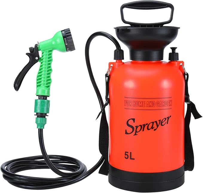 SearQ Portable Camping Shower with 7 Spray Modes Hand Press Shower with Removable Hose and Head Pressure Rinse Kit for Hiking Traveling Garden Beach Pet