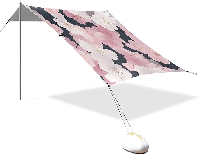 ALAZA Pink Cherry Blossom Floral Beach Tent Sun Shelter UPF50+ Protection Beach Shade Canopy w/ 4 Sandbags for Outdoor Camping Fishing Backyard Fun Picnic 10x9 ft