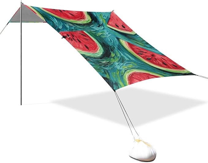 ALAZA Watermelon Oil Painting Beach Tent Sun Shelter Portable Canopy Sunshade for Outdoor Camping Picnics Backyard Fun 10x9 ft
