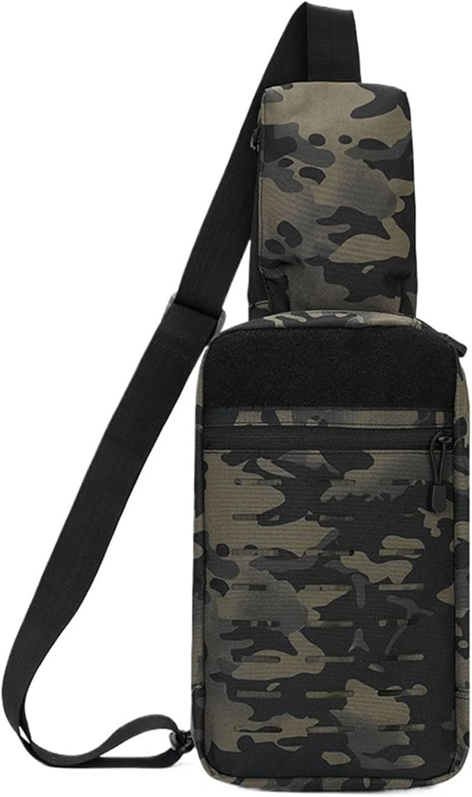 Outdoor Camping Chest Bag for Men Camouflage Backpack Travel Cycling Mountaineering Crossbody Waist Shoulder Sling Tactical Bag(Laser Black CP)