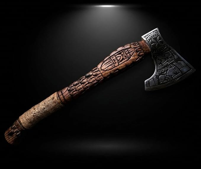 | Custom Handmade Viking Medieval Axes with GiftHand Ax Gifts for MenCamping TomahawkBeardedValhalla Axe with Leather Sheath (Battle Axe) (Handmade)