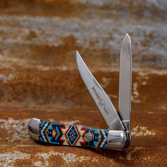 WHISKEY BENT HAT CO. Traditional Trapper Folding Pocket Knife 4.125 Closed Length 440C Stainless Steel Blades (Southwest Sand)