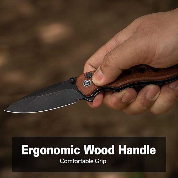 CIVIVI Triptych Folding Pocket Knife 2.97 14C28N Blade Wood Handle with Reversible Clip Button Lock Knife for EDC Camping Hiking C23085B-3