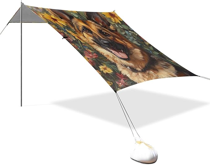 ALAZA German Shepherd in Garden Beach Tent Sun Shelter Portable Canopy Sunshade for Outdoor Camping Picnics Backyard Fun 10x9 ft