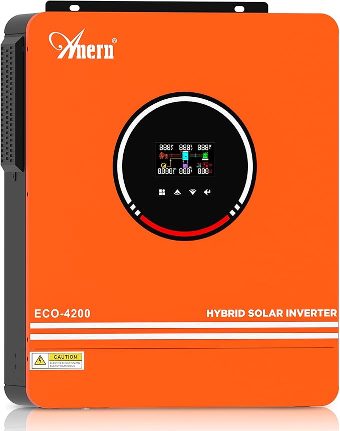 4200W Hybrid Solar Inverter 24V DC to 220-230VAC Pure Sine Wave Solar Inverter with 120A MPPT Solar Charge Controller Fit for 24V Lithium Lead-Acid Gel Battery Home Backup RV Off-Grid System