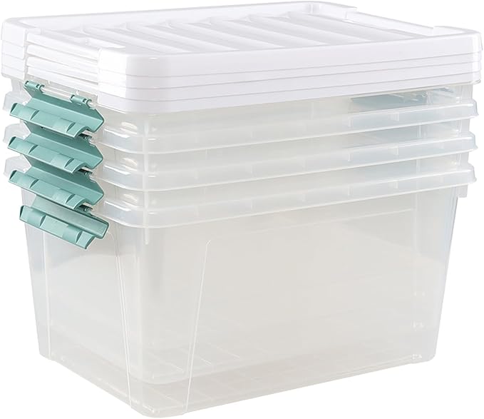 4 Pack 35 Quart Storage Box with Lid Plastic Latching Container Bin Clear