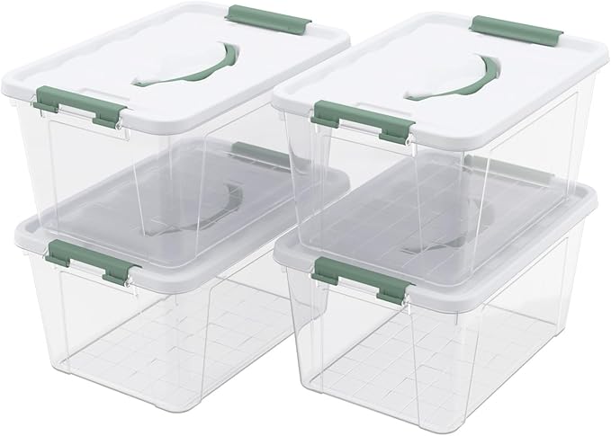 14 Quart Plastic Latching Boxes with Lids Clear Plastic Storage Bin with Lids 4 Packs