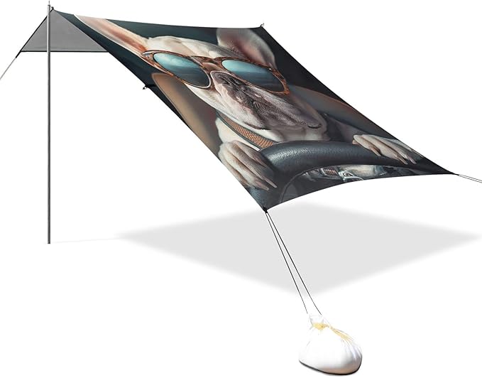 ALAZA French Bulldog in Sunglasses Driving Beach Tent Sun Shelter Portable Canopy Sunshade for Outdoor Camping Picnics Backyard Fun 10x9 ft