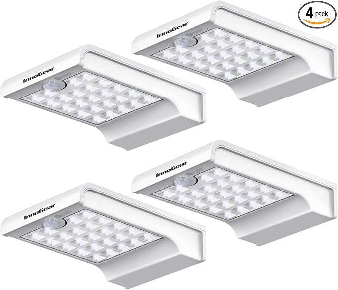 InnoGear Gutter Lights 24 LEDs Outdoor Solar Lighting Wall Mount Motion Sensor for Security IP65 Waterproof for Yard Porch Patio Pack of 4