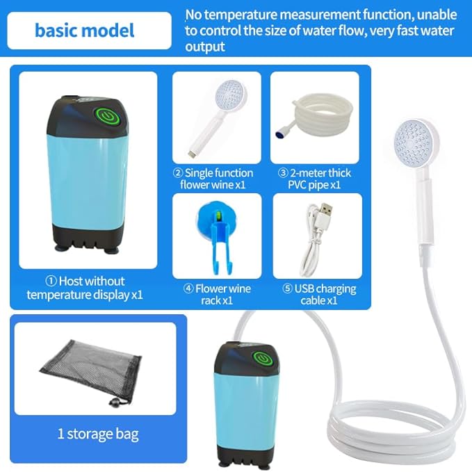 Portable shower unit - Camping shower kit electric shower pump | Detachable handheld shower head compact and lightweight design suitable for outdoor adventures beach cleaning (blue)