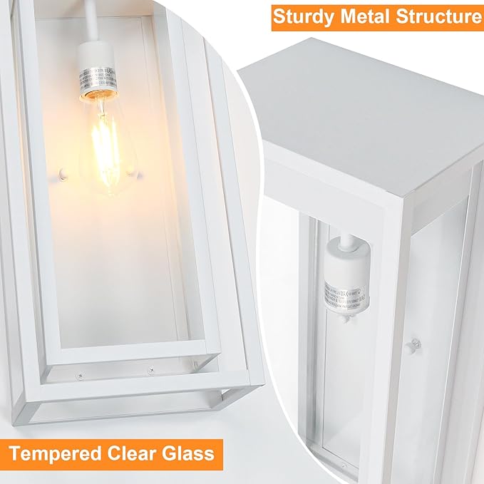 Large Outdoor Wall Sconce 2 Pack 19 White Outdoor Light Fixture Exterior Lighting Fixtures Anti-Rust Porch Lights with Clear Glass for Front Door Garage
