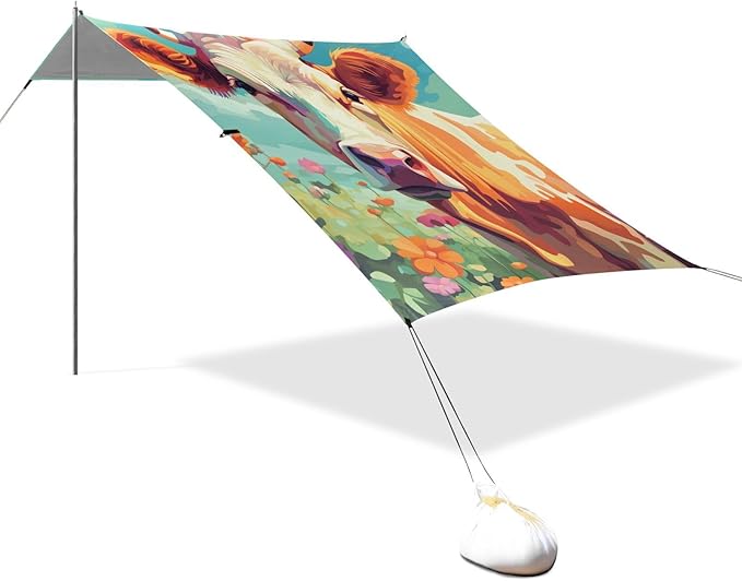 ALAZA Cow on A Green Summer Meadow Beach Tent Sun Shelter Portable Canopy Sunshade for Outdoor Camping Picnics Backyard Fun 10x9 ft