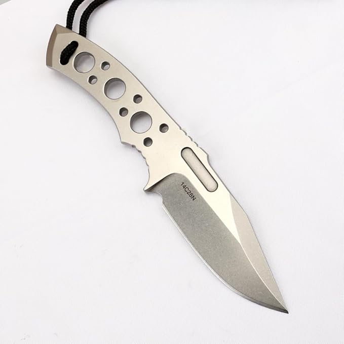 BD05 Fixed Blade Knife 14c28n Steel Blade All-in-one handle full handle EDC tool straight knife for work camping hunting (One-piece steel white)