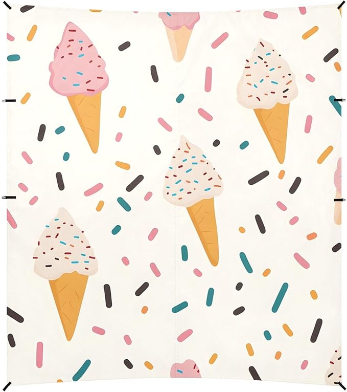 ALAZA White and Pink Ice Cream Sugar Pattern Beach Tent Sun Shelter Portable Canopy Sunshade for Outdoor Camping Picnics Backyard Fun 10x9 ft