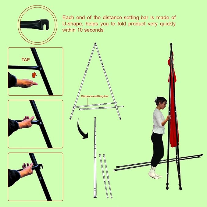 KT Dedicated Stand Frame For Aerial Yoga And Therapy Sensory Hammock Model KT1.1520YG. Foldable Portable Height Adjustable Stable and Durable Upgraded Yoga Swing Stand Frame