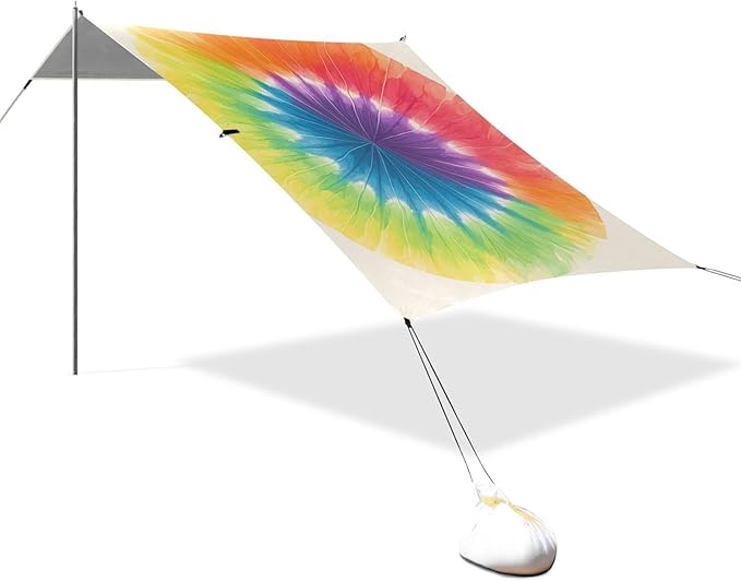 Darkorchid Tie Dye Background Rainbow Colors Tie-dye Pattern Beach Cabana Tent UPF50+ Waterproof Large Portable Sun Shelter with Sandbags &amp Sand Shovel for Camping Picnics Backyard