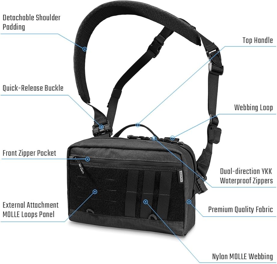 TACTICAL_GEEK L3 Pro EDC Crossbody Bag Chest Bag with Adjustable StrapDaily Carry Sling Pack Large Capacity Daypack Organizer for Camera Drones（T500 Black）