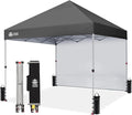 CROWN SHADES 8x8 Pop Up Canopy with 1 Side Wall - Beach Tent with One Push Setup - Outdoor Sun Shade for Events Parties Camping - Gazebo with STO-N-Go Cover Bag (Grid Grey)