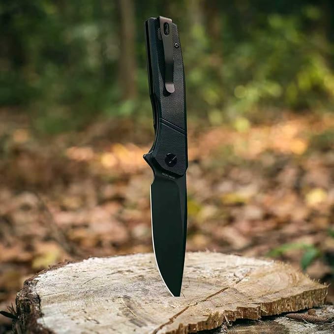 IOI Task Force I51784 Tactical Pocket Knife for Men – 14C28N Black Titanium PVD Folding Blade Black G10 Handle EDC Folding Knife with Clip Enhanced Custom LeftSide Clip for Everyday Carry &amp Cam