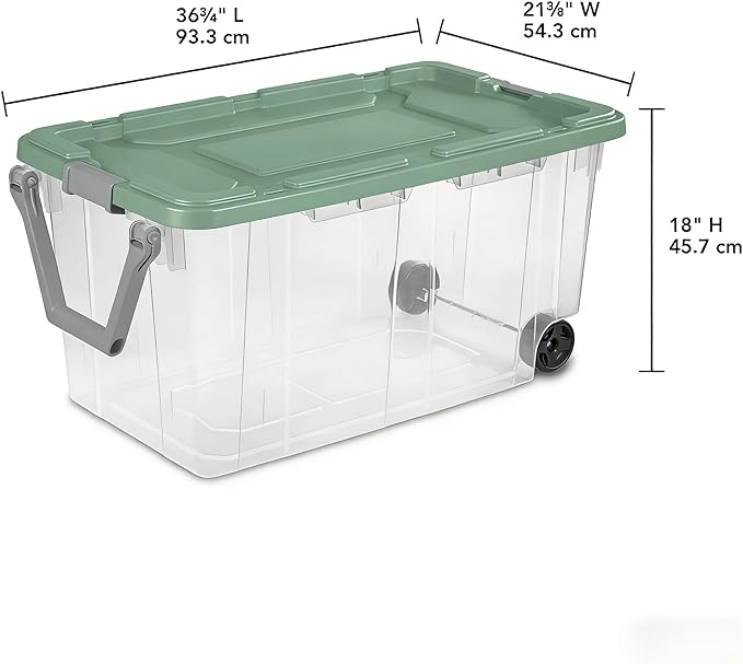 160 Quart Durable Clear Storage Container with Latch Lid and Pull Handle Light Green 2 Pack
