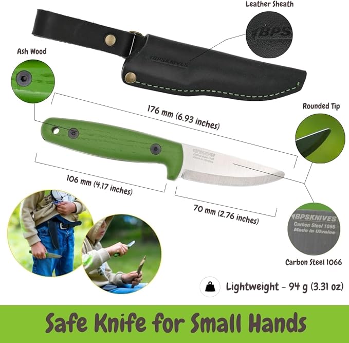 BPSKNIVES Season Series Spring - Kids First Knife - Bushcraft Knives for Boys - Whittling Knives for Kids - Safe Kid Knife with Sheath &amp Rounded Tip - Camping Knife - Gift for Boys