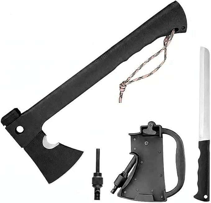 Camping Axe Survival Hatchet 4 in 1 Full Tang Tactical Axe with Durable Steel Head &amp Non-Slip Grip Handle for Camping Survival Landscaping