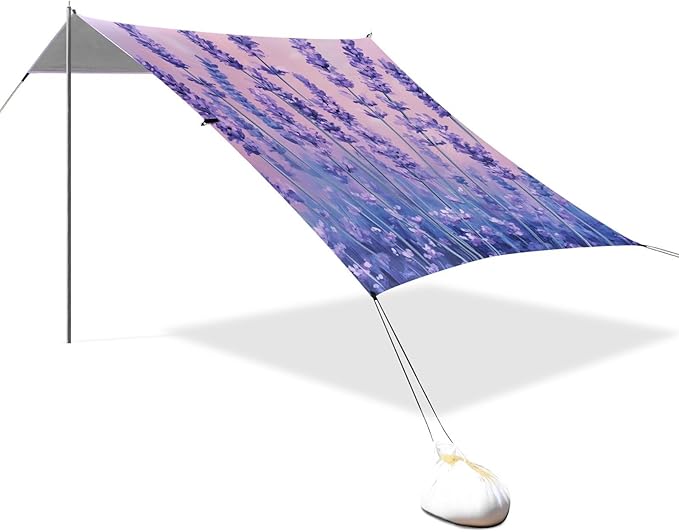 ALAZA Retro Lavender Art Beach Tent Sun Shelter Portable Canopy Sunshade for Outdoor Camping Picnics Backyard Fun 10x9 ft