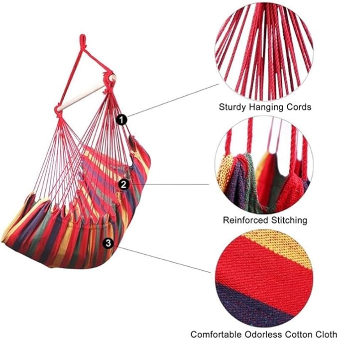 Portable Hammock Portable Chair Hammock Travel Camping Home Bedroom Swing Bed Lazy Chair for Backpacking Beach (Color : Red Stripe)