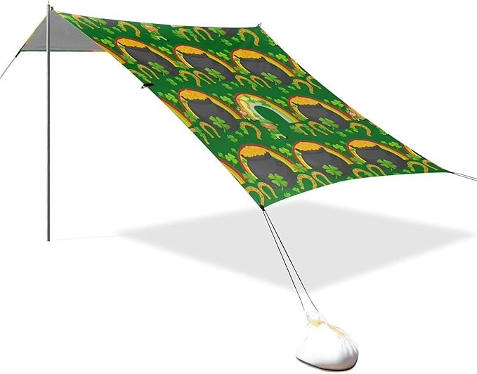 Beach Canopy with Windproof Ropes &amp Sandbags Beach Tent Sun Shade Sun Shelter for Camping Trips Fishing Backyard Fun or Picnics St. Patrick's Day