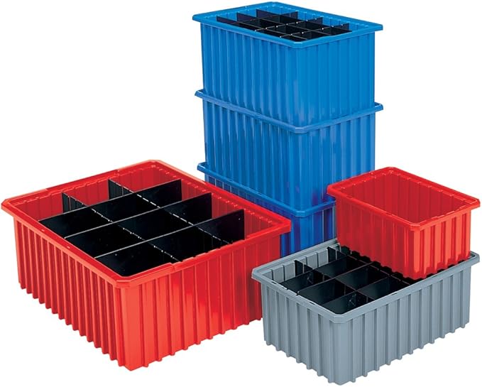 Akro-Mils 33168 Akro-Grid Plastic Slotted Dividable Modu Box Stackable Grid Storage Tote Container (16-1/2-Inch L x 10-7/8-Inch W x 8-Inch H) (6 Pack) Red