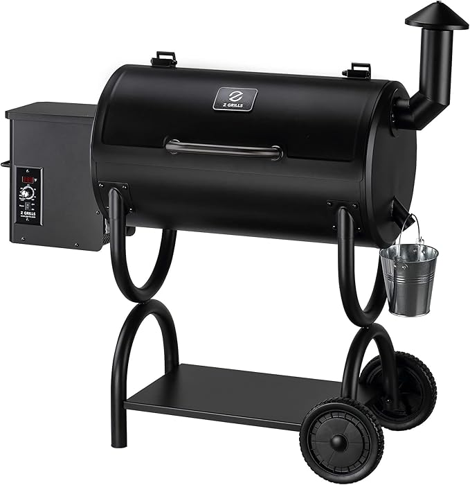Z GRILLS ZPG-550B Wood Pellet Smoker Grill Auto Temperature Control 553 sq in Cooking Area 8 in 1 Grill for Outdoor BBQ Black