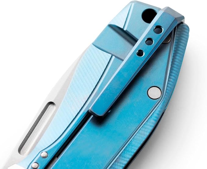 LionSTEEL NANO Titanium Frame Lock Folding Pocket Knife Magnacut Steel Blade Solid Handle Construction Drop Point Made in Italy (Blue Titanium)
