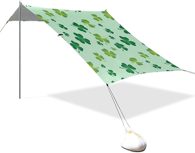 Beach Canopy with Windproof Ropes &amp Sandbags Beach Tent Sun Shade Sun Shelter for Camping Trips Fishing Backyard Fun or Picnics St. Patrick's Day Clover