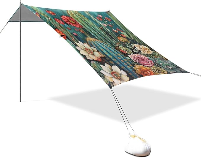 ALAZA Cacti Succulents and Floral Beach Tent Sun Shelter Portable Canopy Sunshade for Outdoor Camping Picnics Backyard Fun 10x9 ft