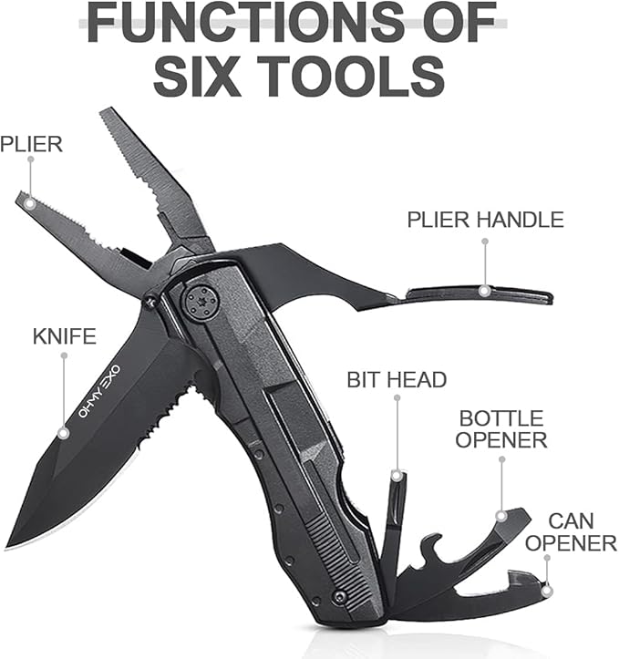 Stainless Steel Multi tool Pocket Folding Knife - Portable Utility Multitool w/Pliers Bottle &amp Can Opener &amp More - Tactical Knives for Men - Great for EDC Outdoor Survival Hiking Camping