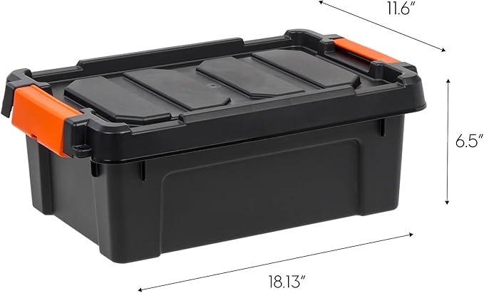 3 Gal. Heavy Duty Plastic Storage Bins with Lockable Lids - Stackable Latching Totes for Tools Seasonal Items Sports Equipment Black
