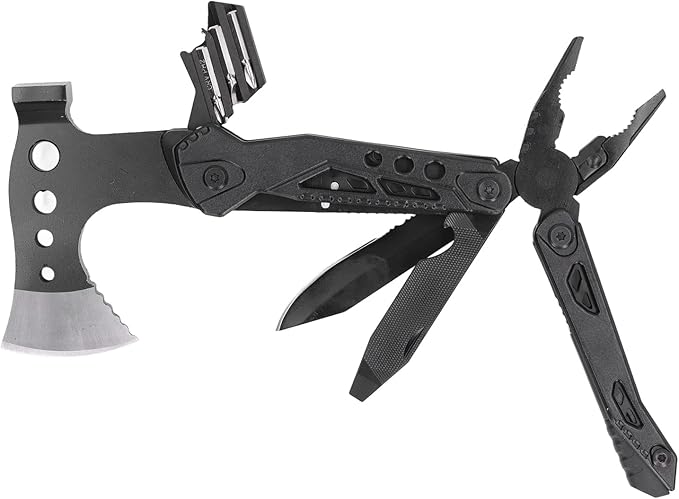 Foldable Multifunctional Axe Multitool Stainless Steel Portable Pocket Size with Hammer Pliers Knife for Camping Hiking Outdoor