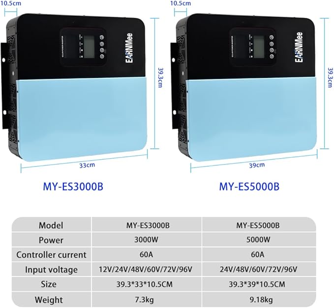 3000W Hybrid Solar Inverter Charger DC 24V to AC 110V / 120V Pure Sine Wave with 60A MPPT &amp Max PV Input 230V for Lead Acid/LiFePO4 Battery Home Backup/RV/Off-Grid Power System