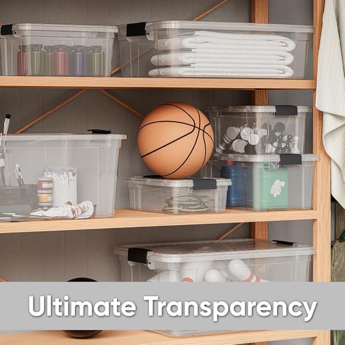 Superio Clear Storage Box with Lid 36 Quart Plastic Container Bins for Organizing Stackable Crates BPA Free Non Toxic Odor Free Organizers for Home Office School and Dorm