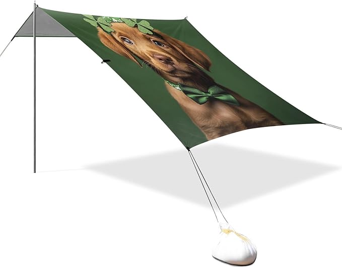 ALAZA St. Patrick's Day Labrador Wearing Headband Clover Leaves Bow Tie Beach Tent Sun Shelter Portable Canopy Sunshade for Outdoor Camping Picnics Backyard Fun 10x9 ft