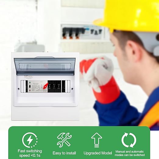 100A AC220V 3 Pole Automatic Transfer Switch ATS with CB Dual Power Changeover Switch with Metal Inlet Box for Indoor Outdoor (100A-3P)