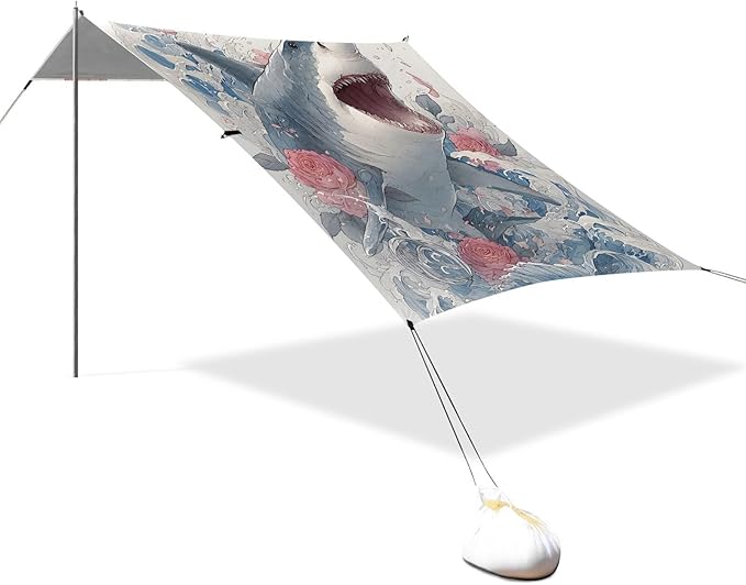 ALAZA Shark with Roses Beach Tent Sun Shelter Portable Canopy Sunshade for Outdoor Camping Picnics Backyard Fun 10x9 ft