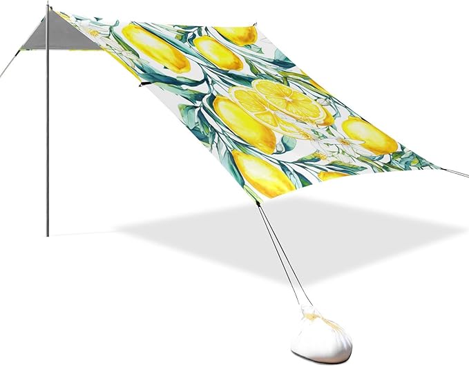 Beach Canopy with Windproof Ropes &amp Sandbags Beach Tent Sun Shade Sun Shelter for Camping Trips Fishing Backyard Fun or Picnics Lemon