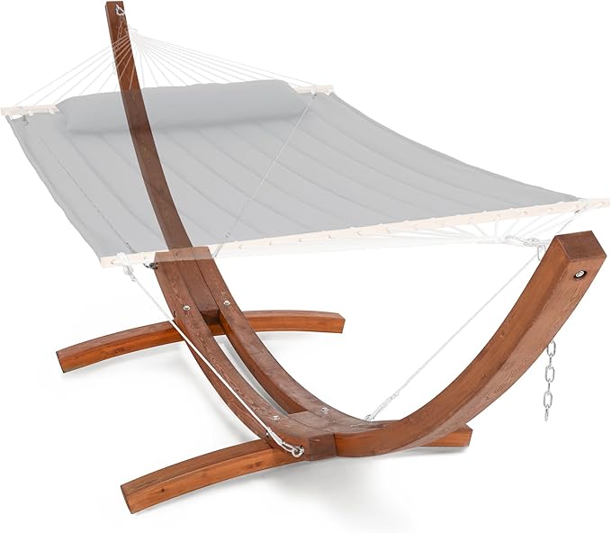 SUNCREAT 13.5 ft Wooden Hammock Stand Only Heavy Duty Larch Wood Arc Hammock Stand with Chains and Carabiners 475 lbs Capacity
