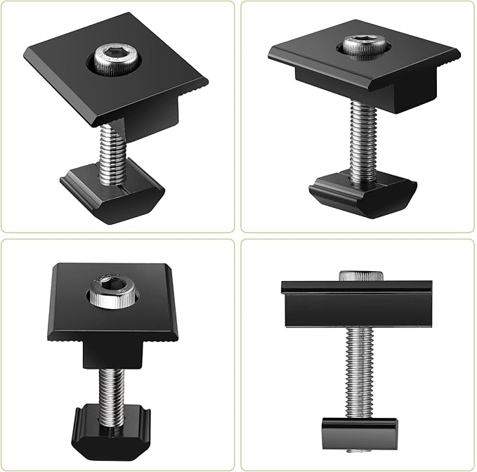 Anbte 10pcs Solar Panels Centre Clamps Aluminium T-Shaped Mid Clamps 30mm/35mm Solar Panel Mounting Brackets Solar Mounting Rail Connector for Metal Roof Tin Roof Flat Roof Sheet Roof Black