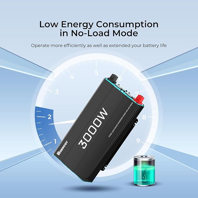 Renogy 3000W 12V Pure Sine Wave Inverter 3000 Watt Solar Power Battery Converter 12VDC to 120Vac ETL Listed
