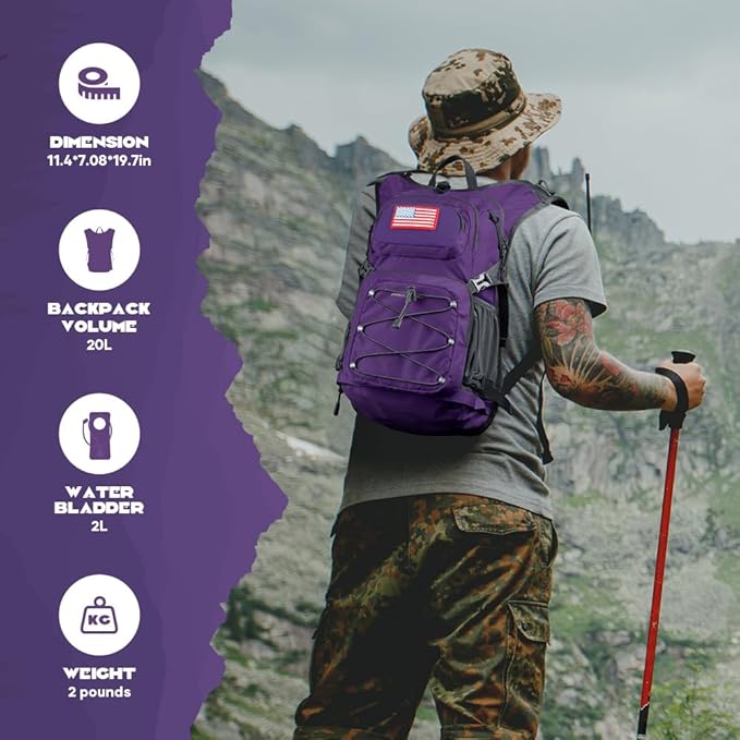Maelstrom Hydration Hiking Backpack with 2L/3L Water Bladder High Flow Bite Valve Water Backpack Men Women Lightweight Insulation for Hiking Cycling Running Climbing Camping